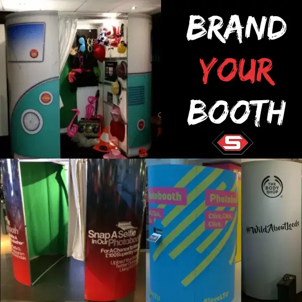 Get a branded photo booth from us with your custom design and message written across the booth.